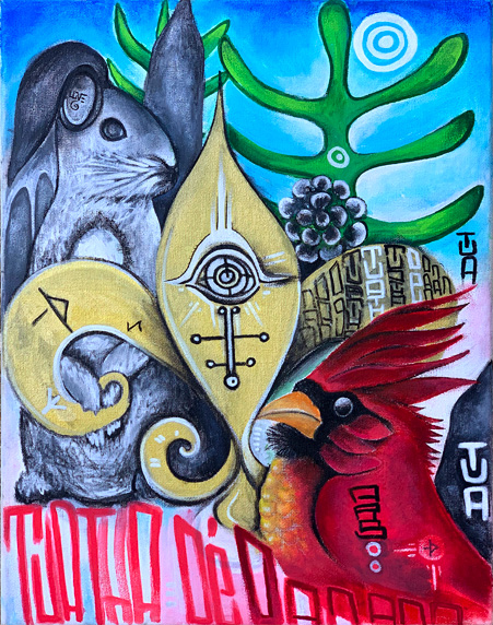 cardinal bird and rabbit